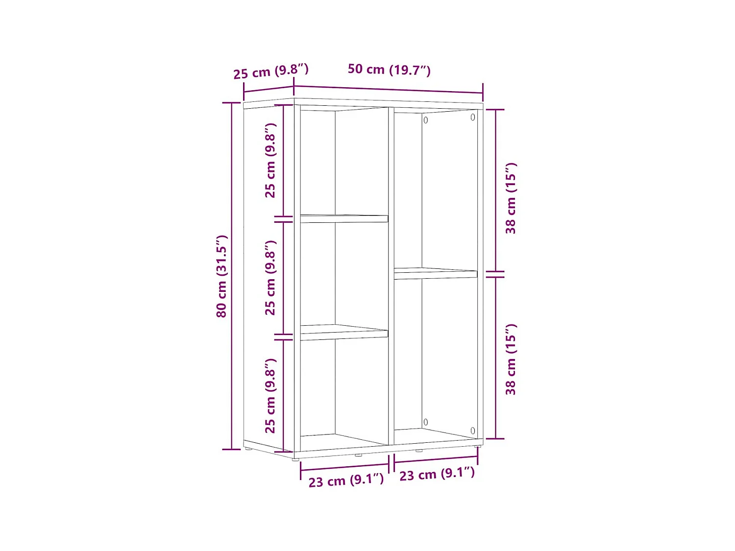 Estante 50x25x80 cm derivados de madeira carvalho artisiano
