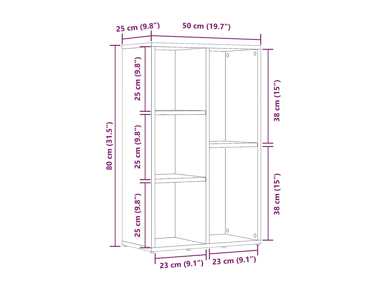 Bibliothèque chêne artisanal 50x25x80 cm bois d'ingénierie