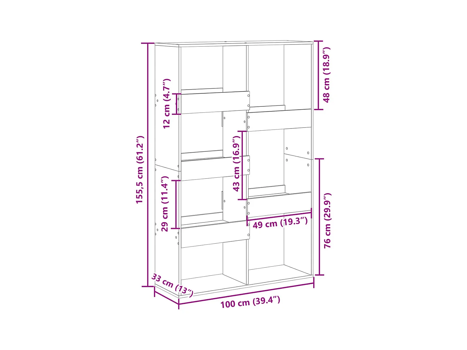 Libreria Bianca 100x33x155,5 cm in Legno Multistrato