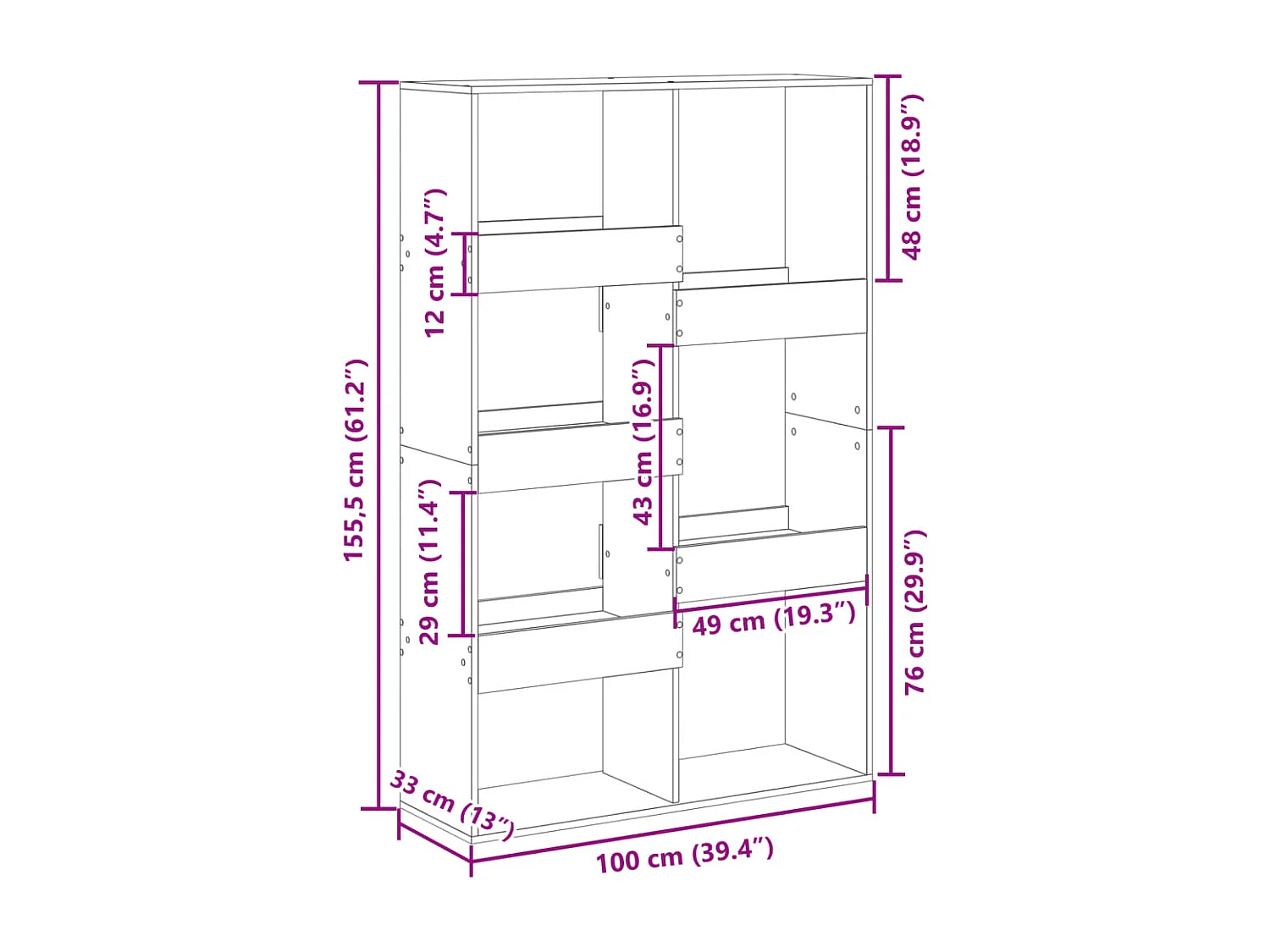Estante 100x33x155,5 cm derivados de madeira branco