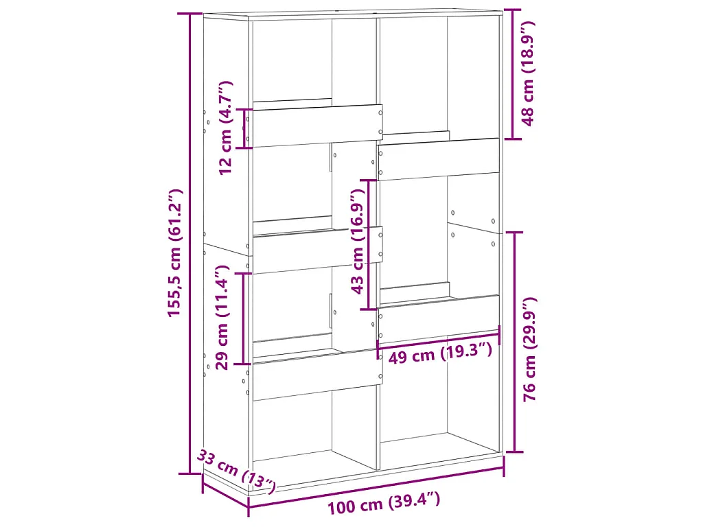 Boekenkast 100x33x155,5 cm bewerkt hout sonoma eikenkleurig