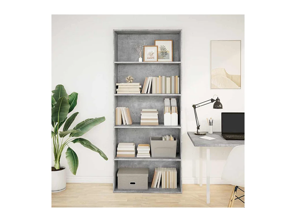 Libreria Grigio Cemento 80x30x189 cm in Legno Multistrato