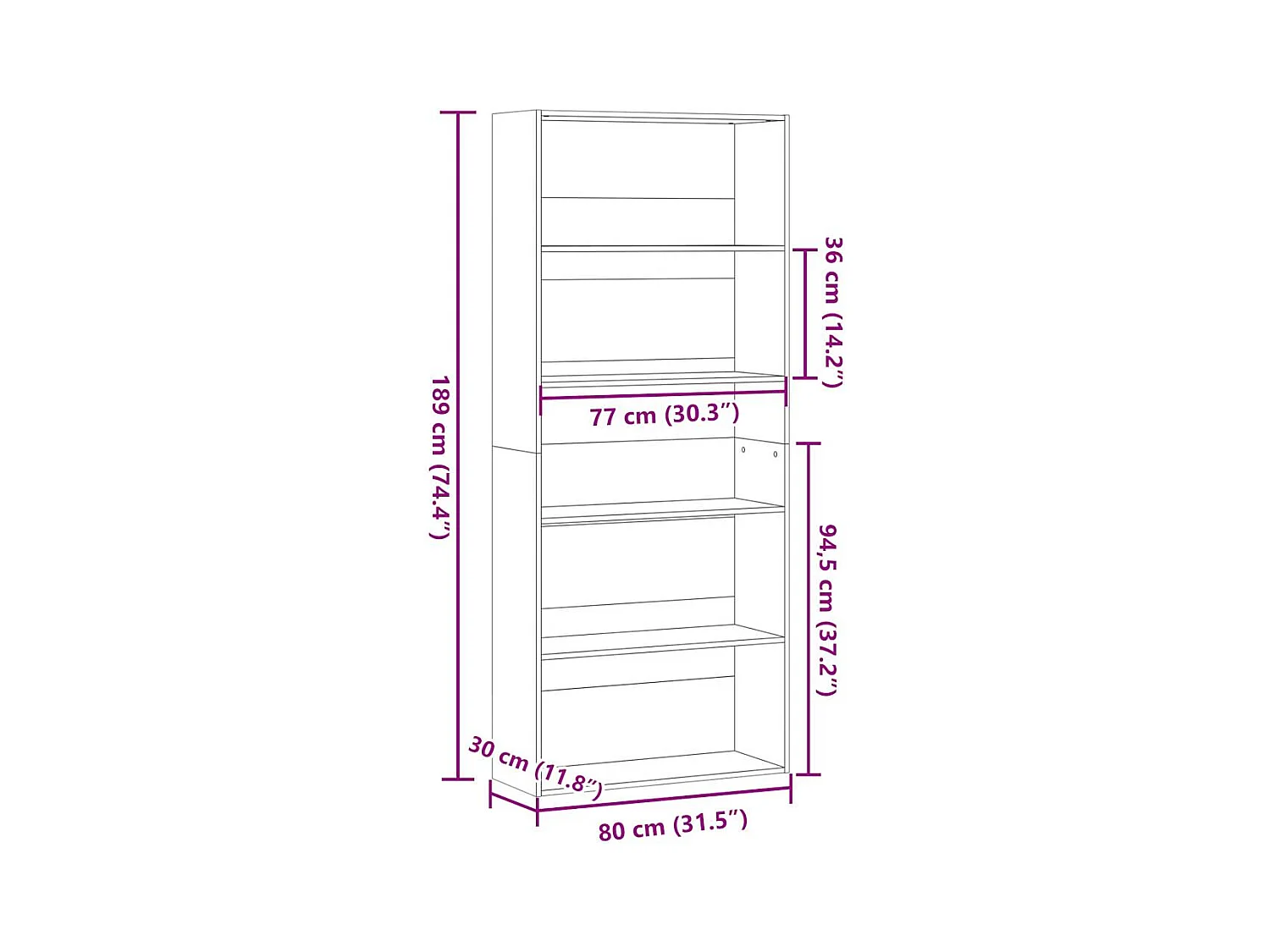 Libreria Grigio Cemento 80x30x189 cm in Legno Multistrato