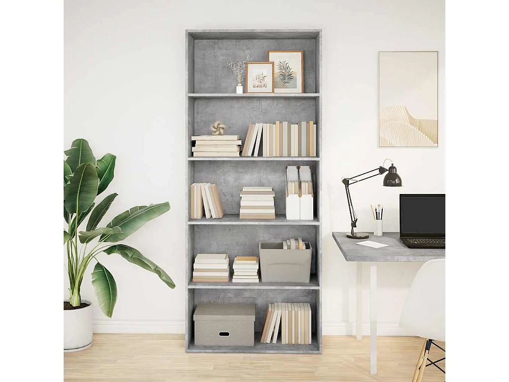 Bibliothèque gris béton 80x30x189 cm bois d'ingénierie