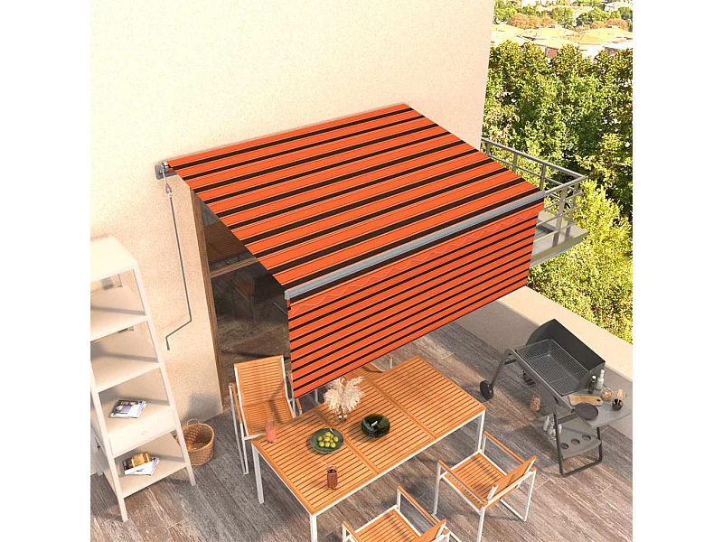 Auvent rétractable automatique avec store 3x25 m Orange marron