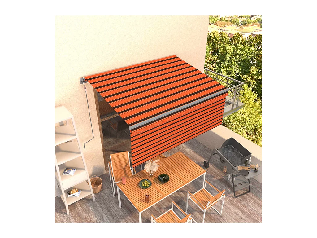 Markise Automatisch Einziehbar mit Volant 3x25m Orange  Braun