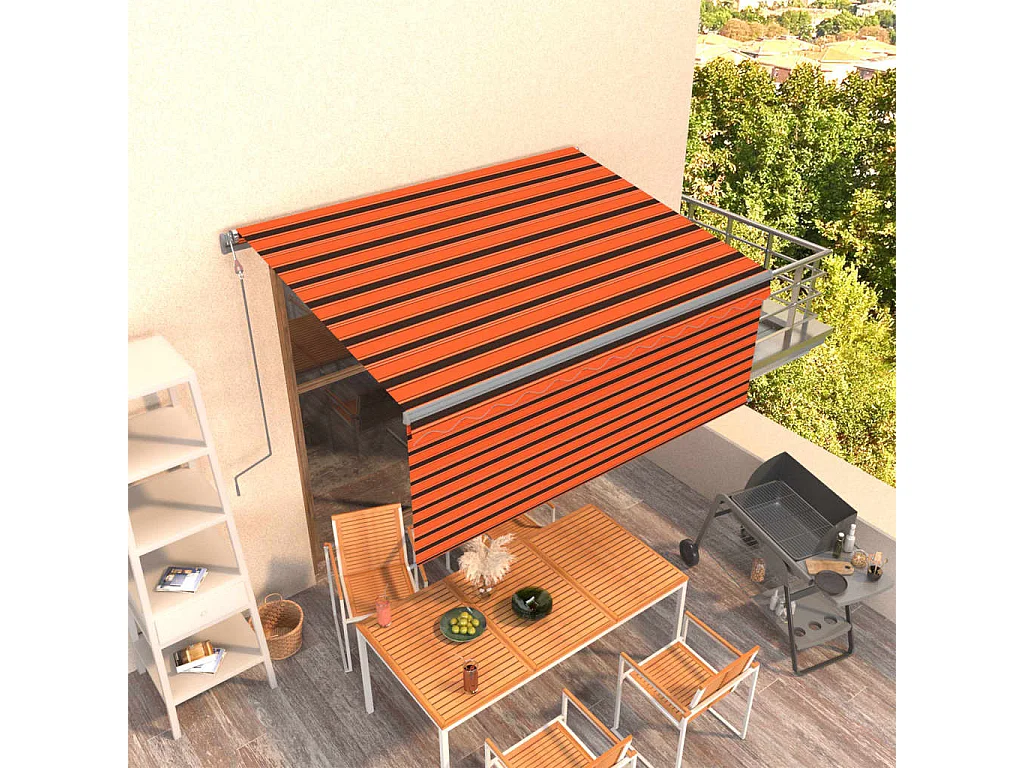 Toldo Retrátil Automático Laranja e Castanho 3x2,5m para Ambientes Externos
