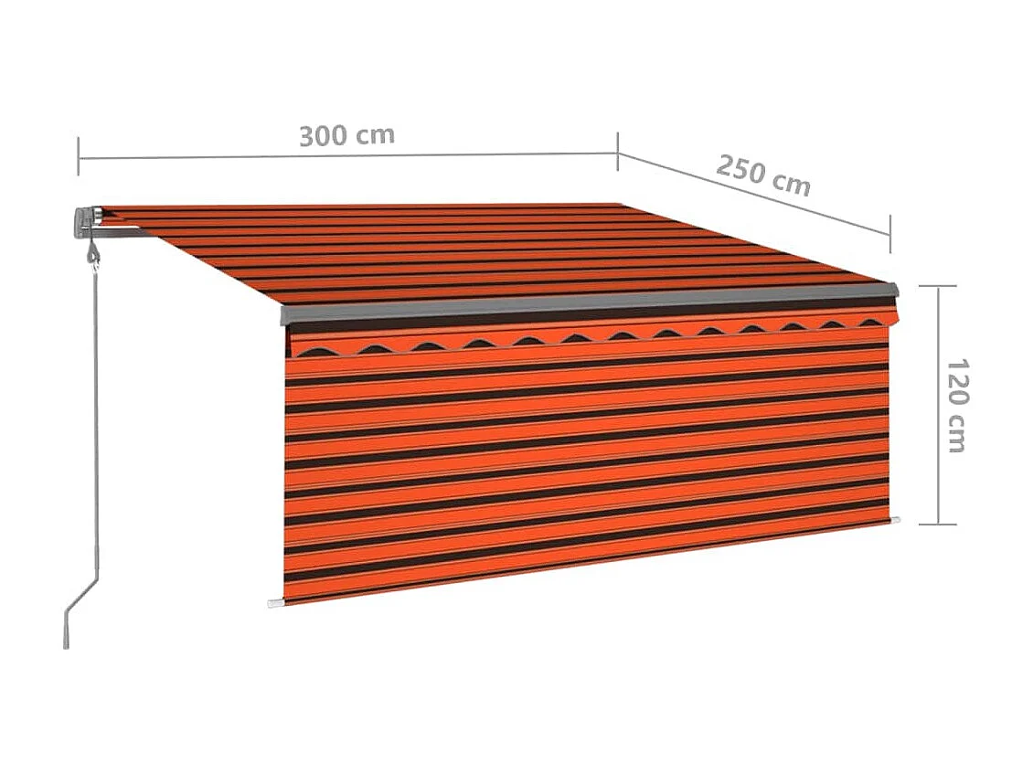 Toldo Retrátil Automático Laranja e Castanho 3x2,5m para Ambientes Externos