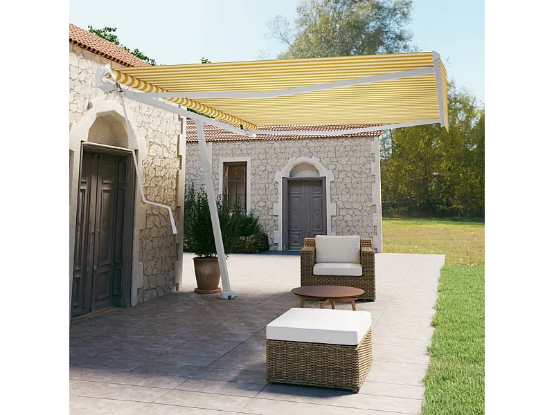 Toldo Retrátil Automático Amarelo e Branco 500x350 cm para Espaços Externos