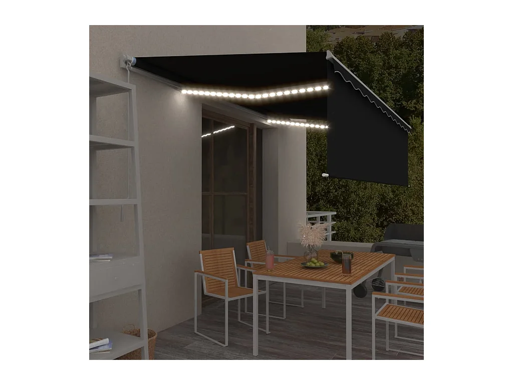 Markise Manuell Einziehbar mit Rollo  LED 5x3 m Anthrazit