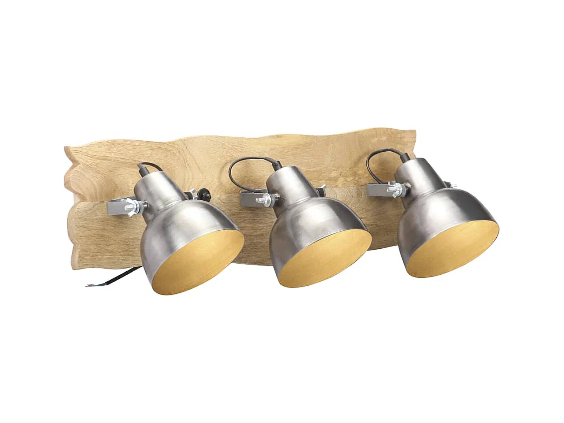 Lampe murale industrielle Argenté 68x23 cm E27 Bois de manguier