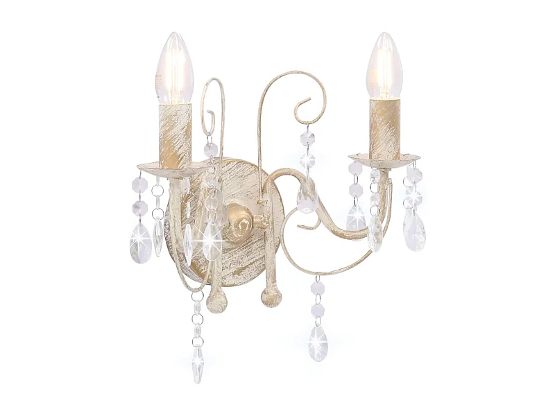 Candeeiro de Parede Elegante com Contas e Lâmpadas E14 em Branco Antigo