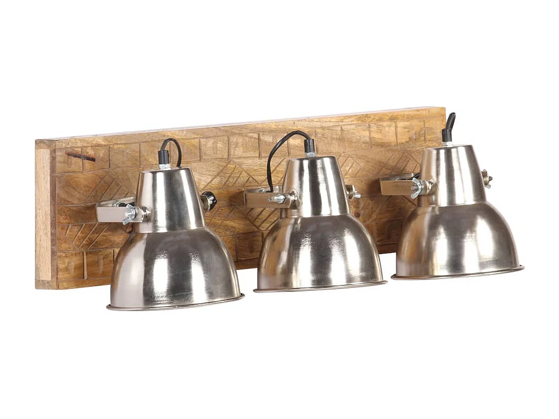 Lampe murale industrielle Argenté 70x23 cm E27 Bois de manguier
