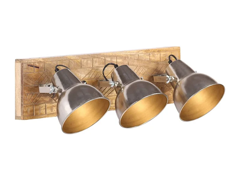 Lampe murale industrielle Argenté 70x23 cm E27 Bois de manguier