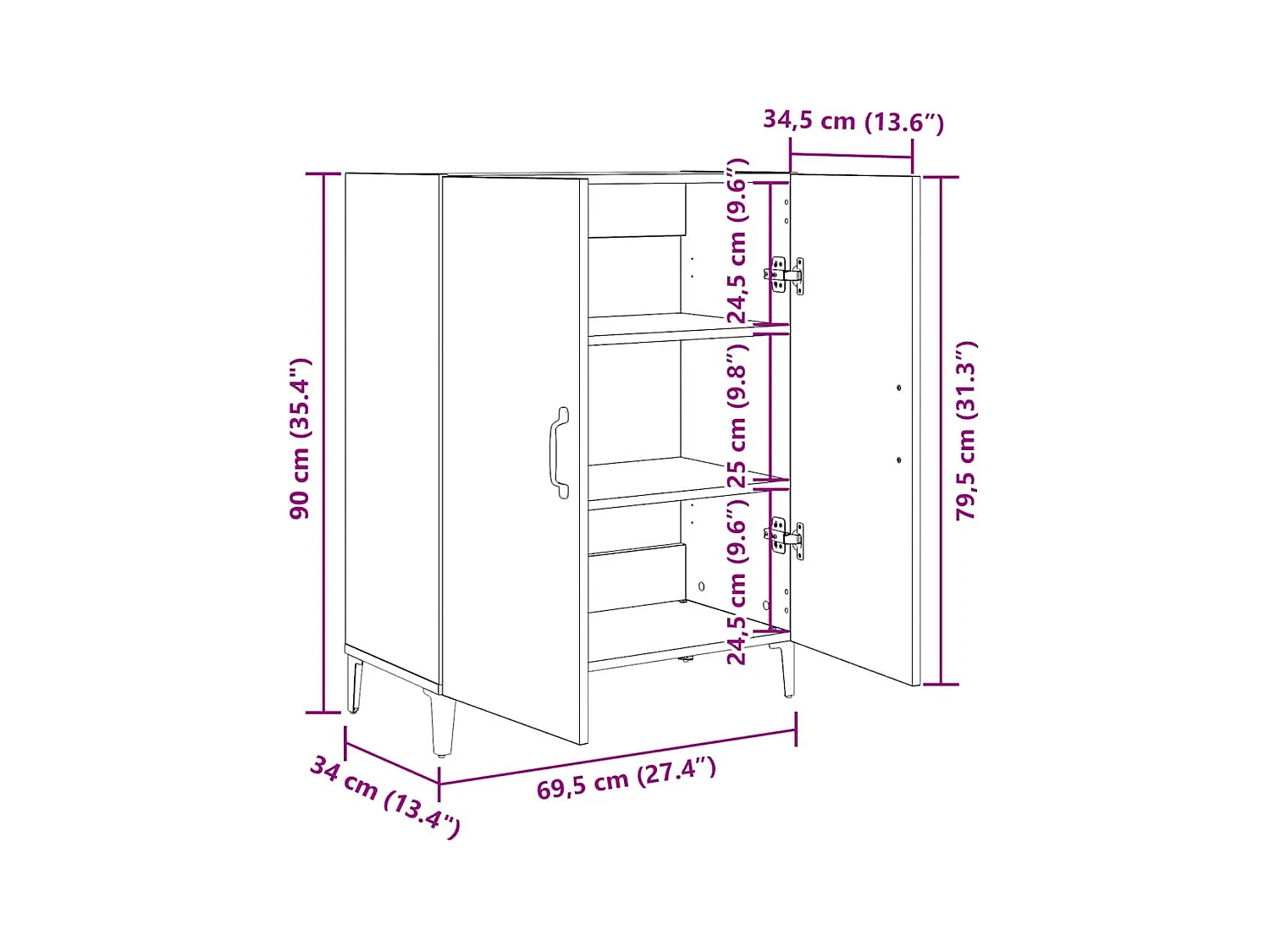 Buffet chêne noir 69,5x34x90 cm bois d'ingénierie