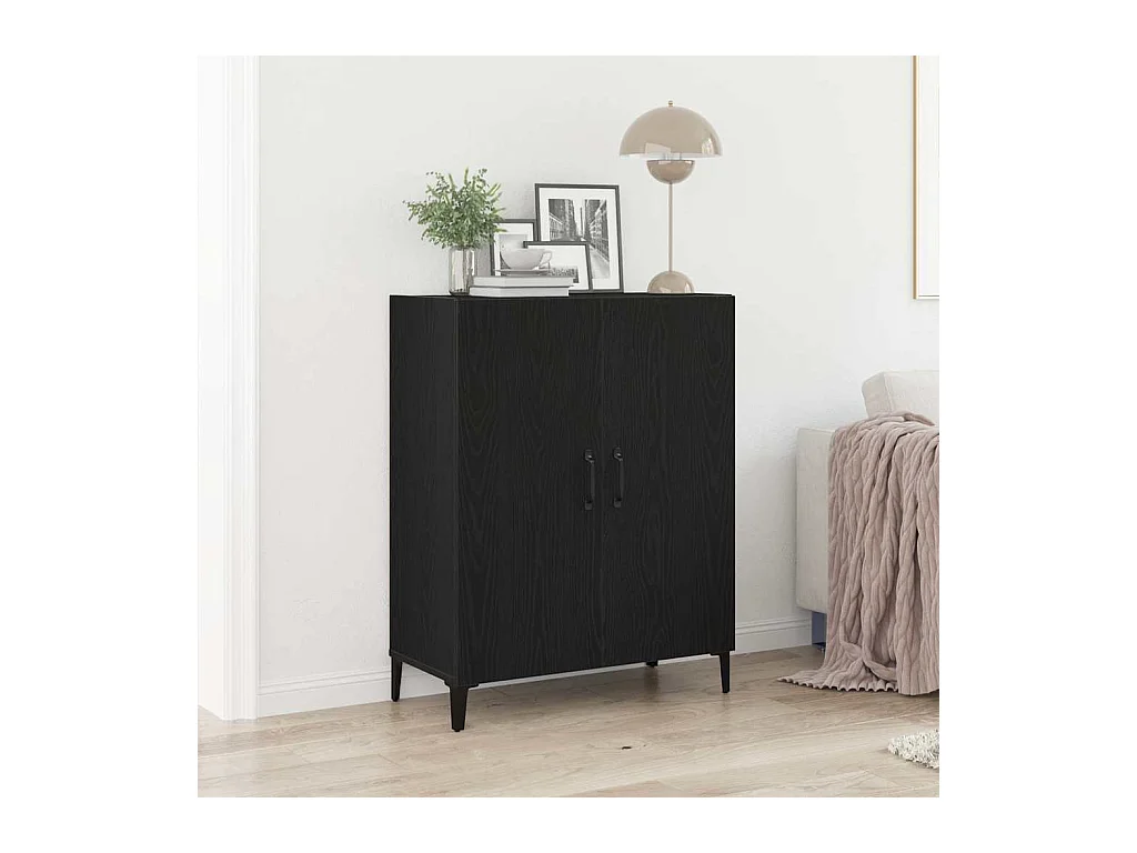 Credenza Rovere Nero 69,5x34x90 cm in Legno Multistrato