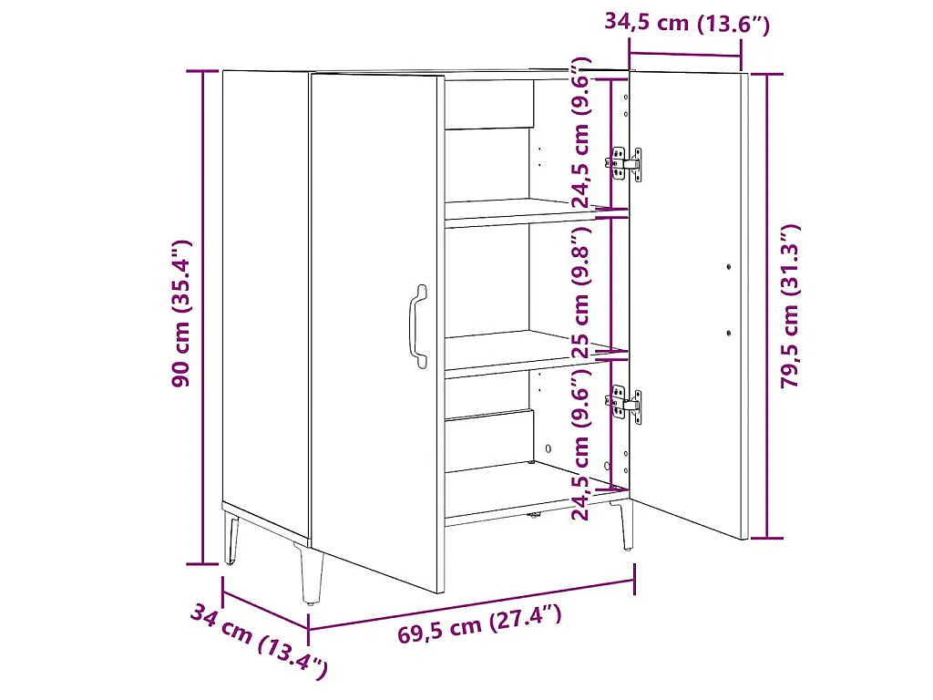 Buffet chêne noir 69,5x34x90 cm bois d'ingénierie