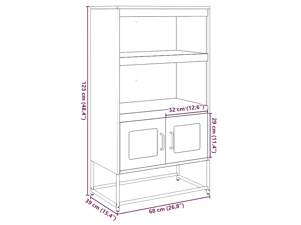 Buffet haut anthracite 68x39x123 cm acier