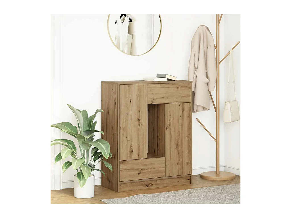 Buffet avec tiroirs et portes chêne artisanal 73x31x90 cm