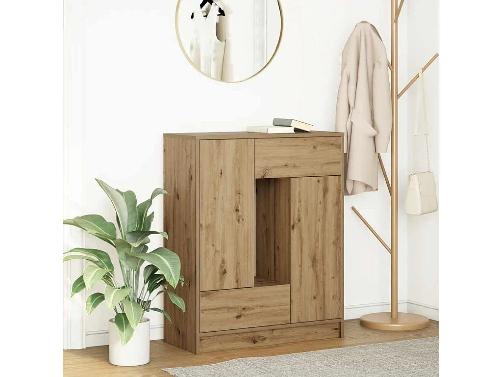 Buffet avec tiroirs et portes chêne artisanal 73x31x90 cm