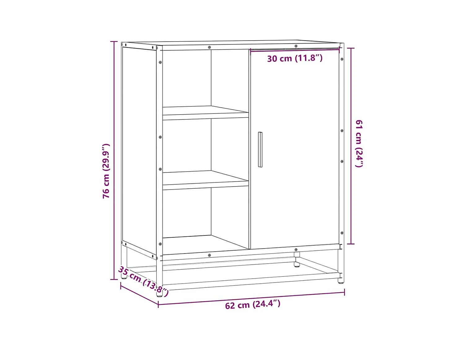Buffet chêne sonoma 62x35x76 cm bois d'ingénierie