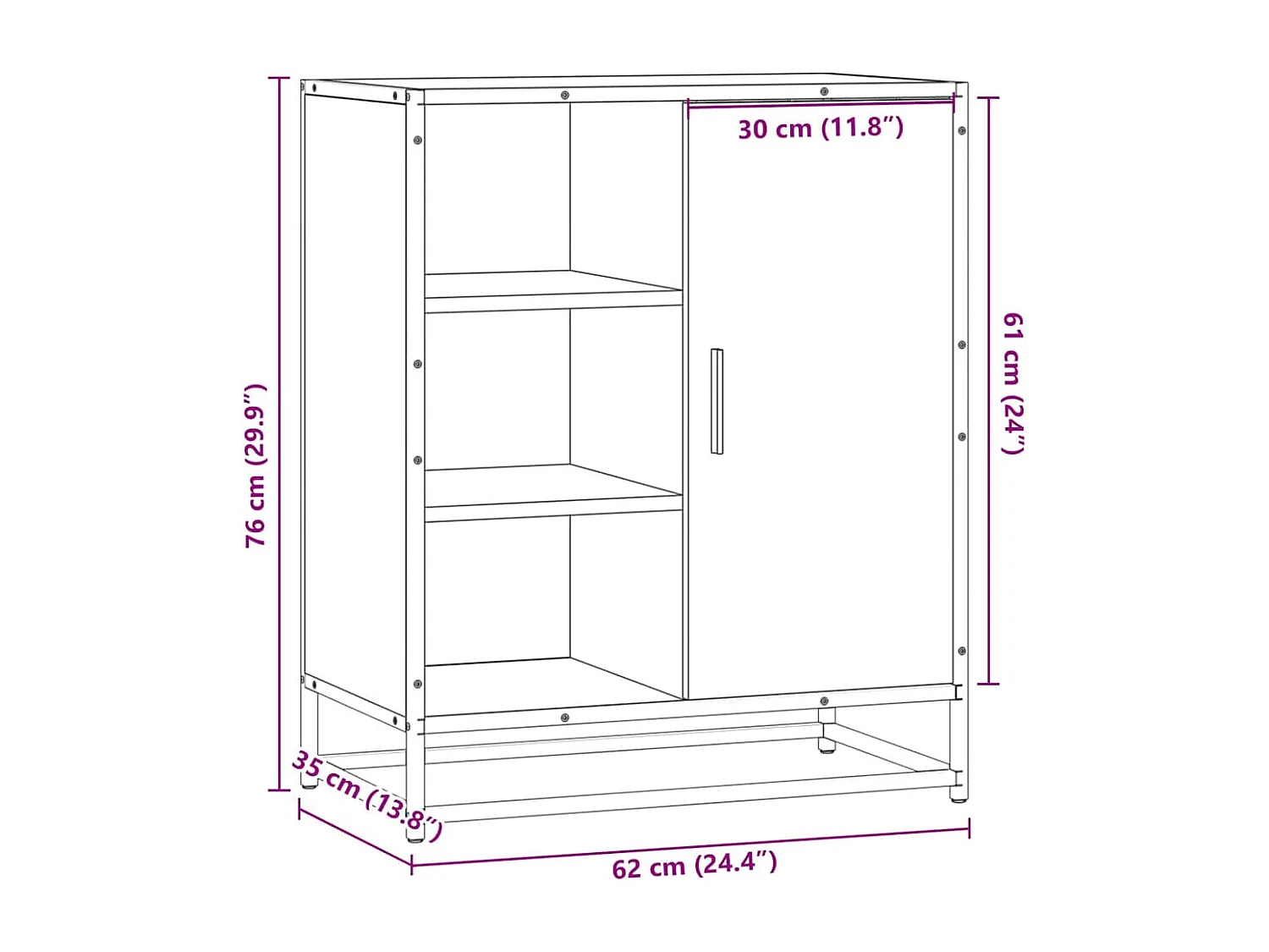 Buffet chêne sonoma 62x35x76 cm bois d'ingénierie