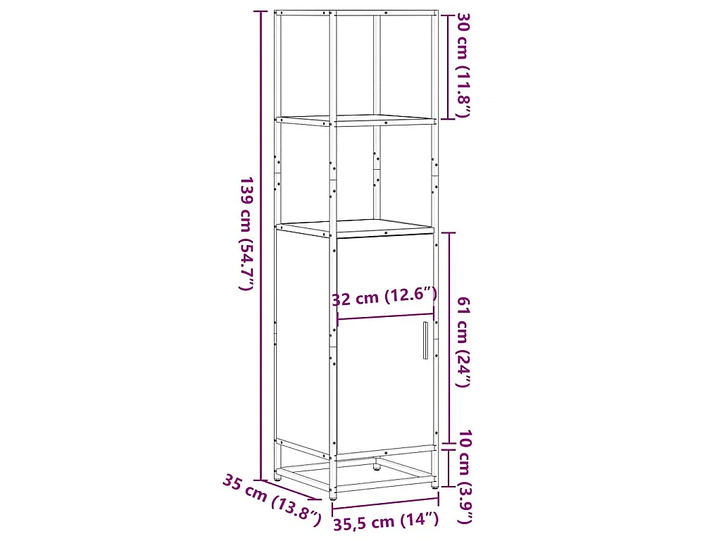 Highboard Grau Sonoma 35,5x35x139 cm Holzwerkstoff und Metall