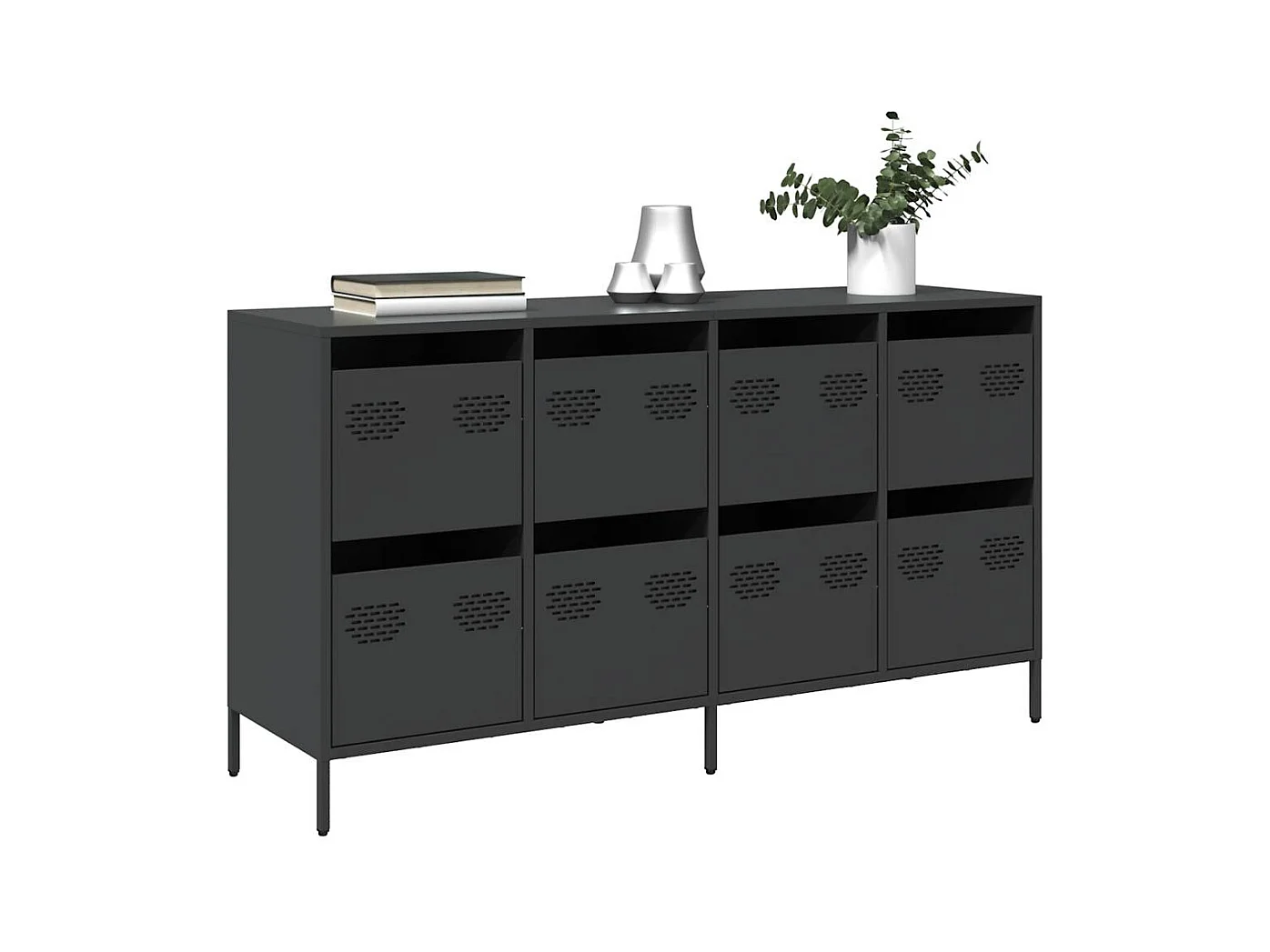 Credenza Nera 135x39x73,5 cm in Acciaio Laminato a Freddo
