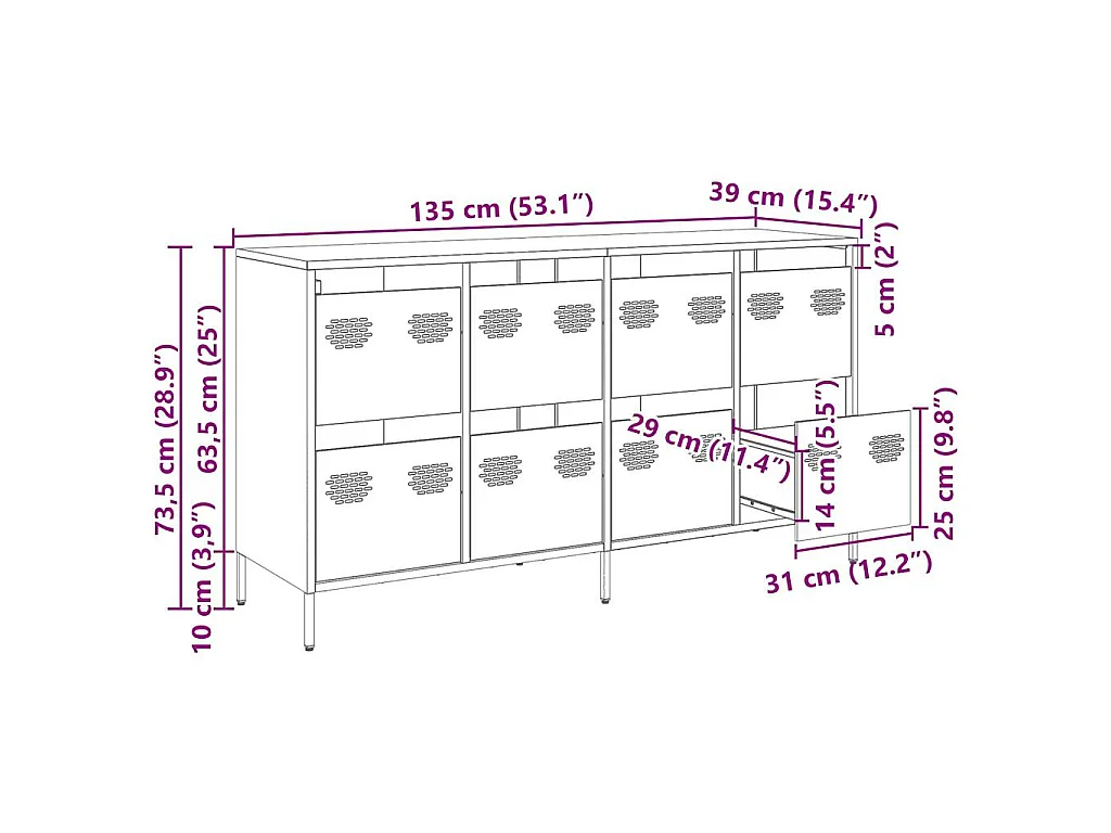 Dressoir 135x39x73,5 cm koudgewalst staal zwart