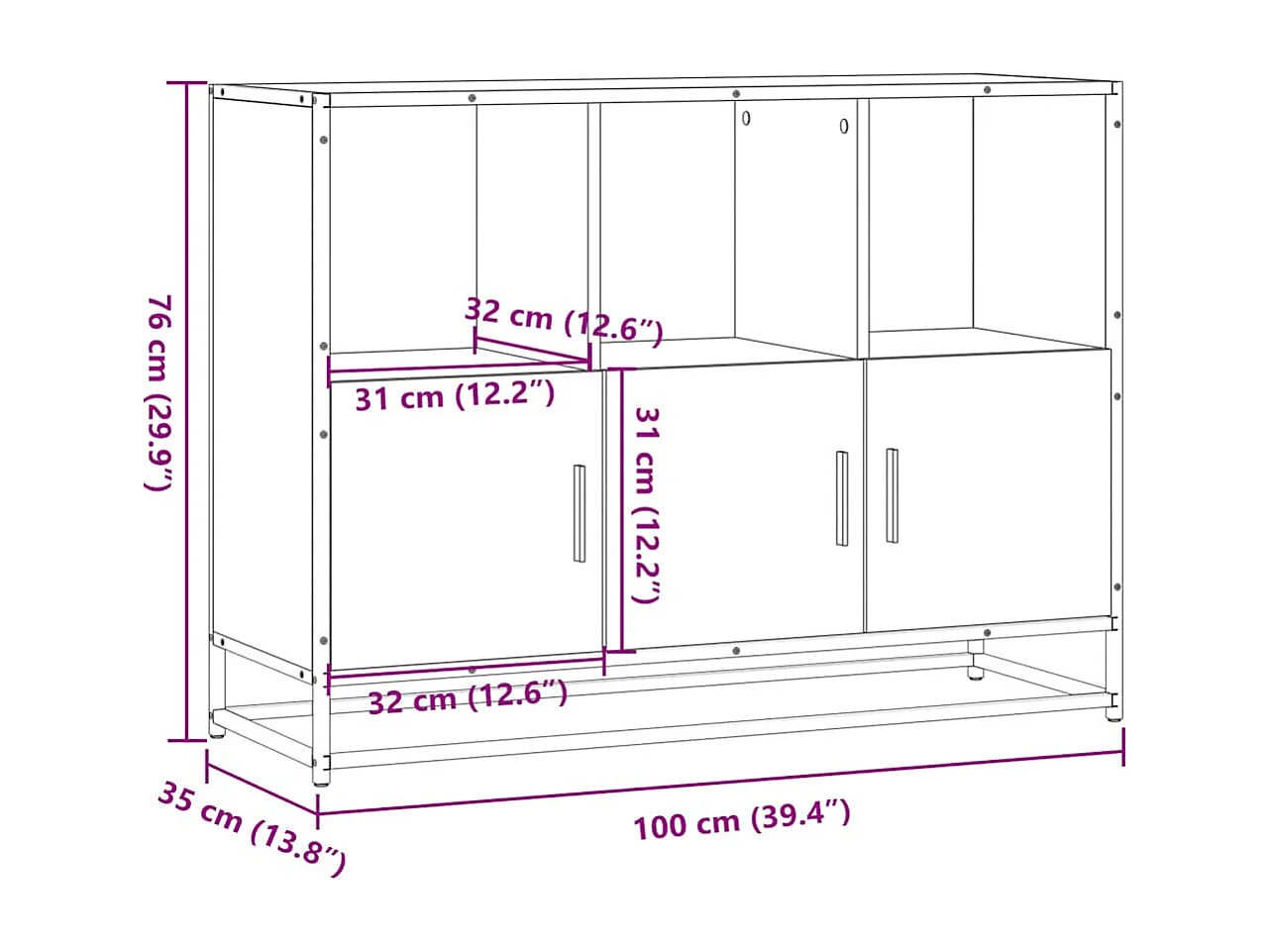Dressoir 100x35x76 cm bewerkt hout zwart