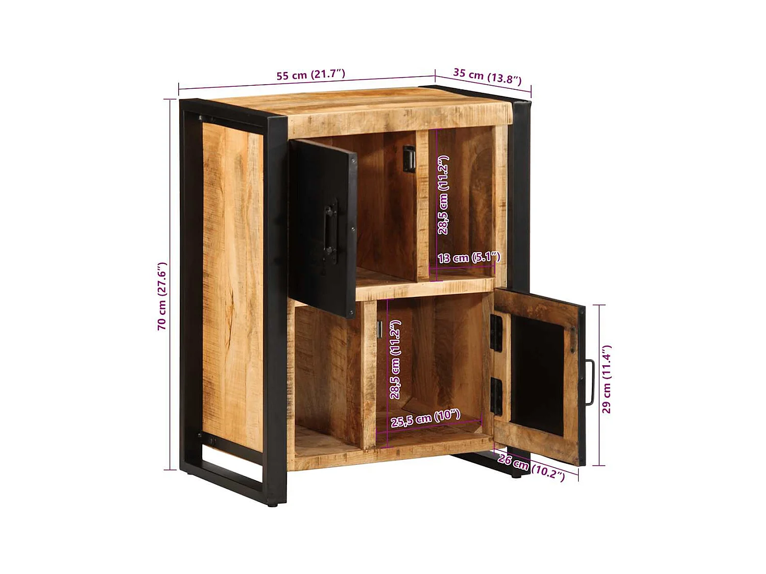 Sideboard 55x35x70 cm Raues Mangoholz
