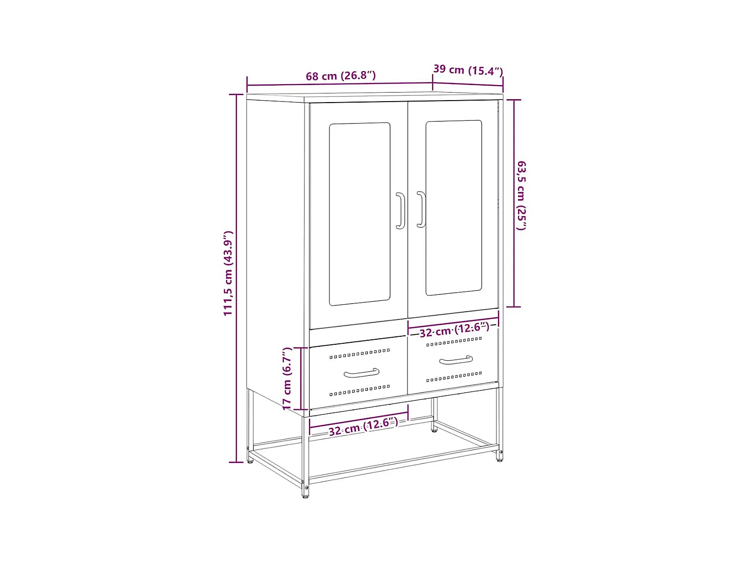 Buffet haut jaune moutarde 68x39x111,5 cm acier