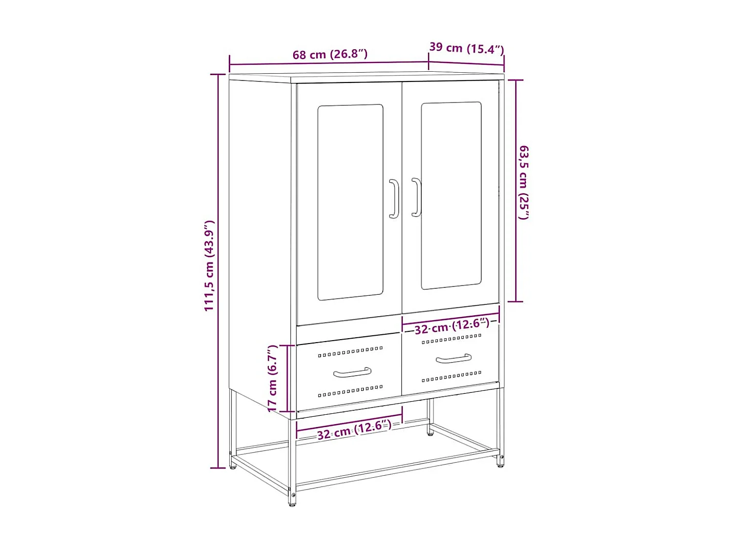 Buffet haut jaune moutarde 68x39x111,5 cm acier
