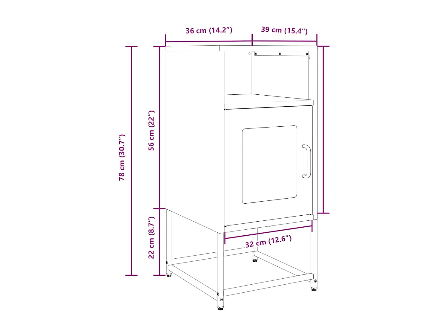 Comodino Rosa 36x39x78 cm in Acciaio Laminato a Freddo