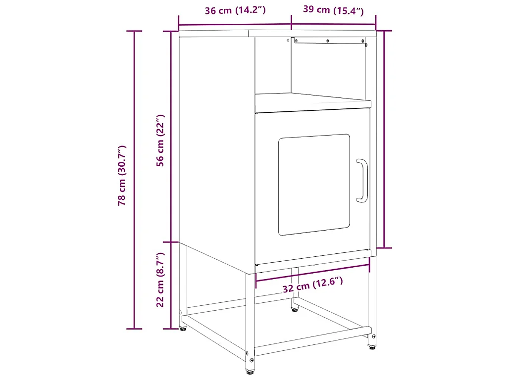 Table de chevet rose 36x39x78 cm acier laminé à froid