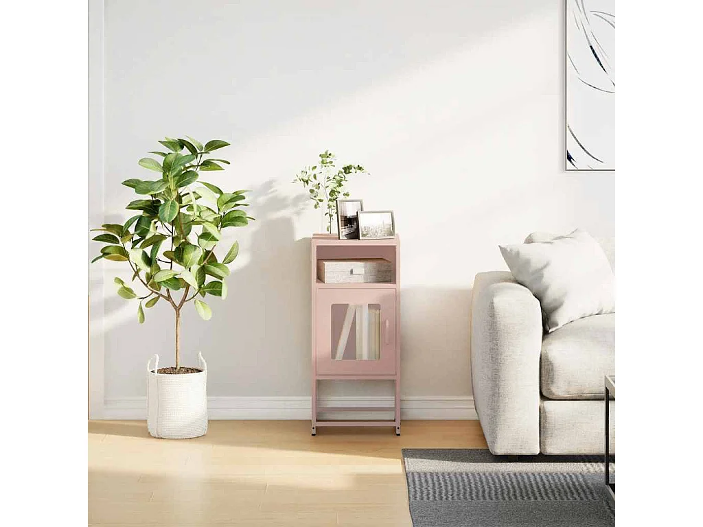 Table de chevet rose 36x39x78 cm acier laminé à froid