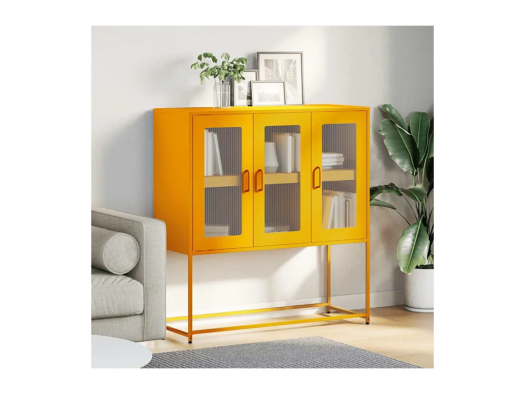 Dressoir 100,5x39x107 cm koudgewalst staal mosterdgeel