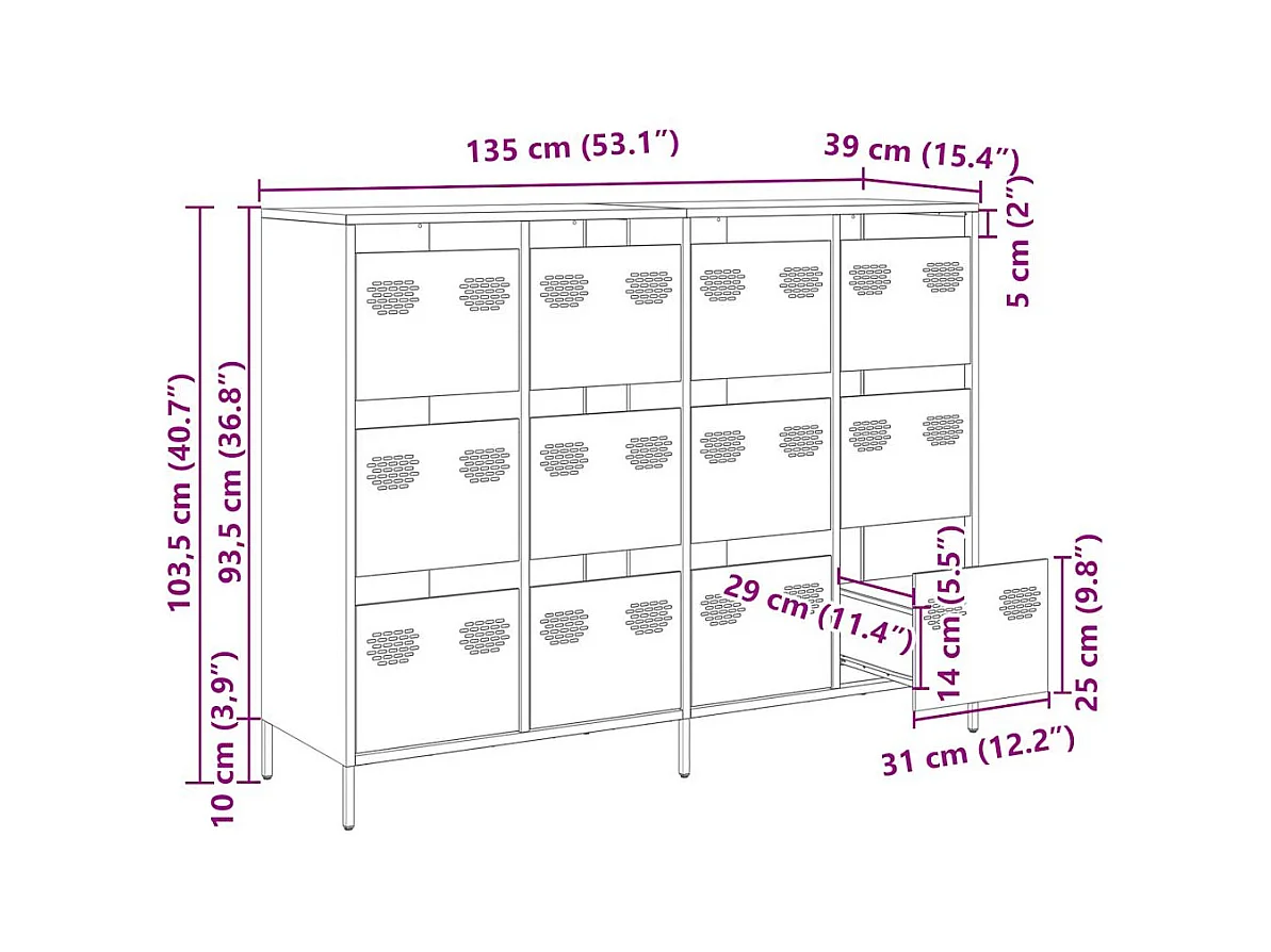 Buffet noir 135x39x103,5 cm acier laminé à froid