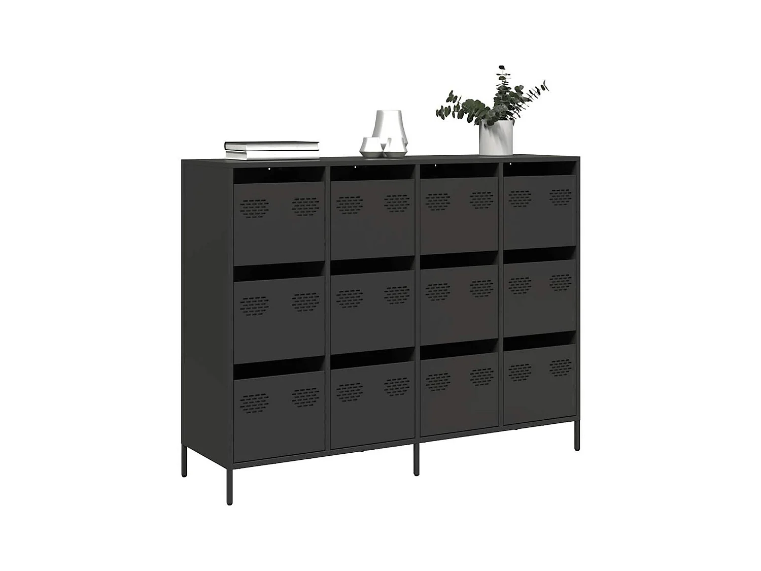 Credenza Nera 135x39x103,5 cm in Acciaio Laminato a Freddo