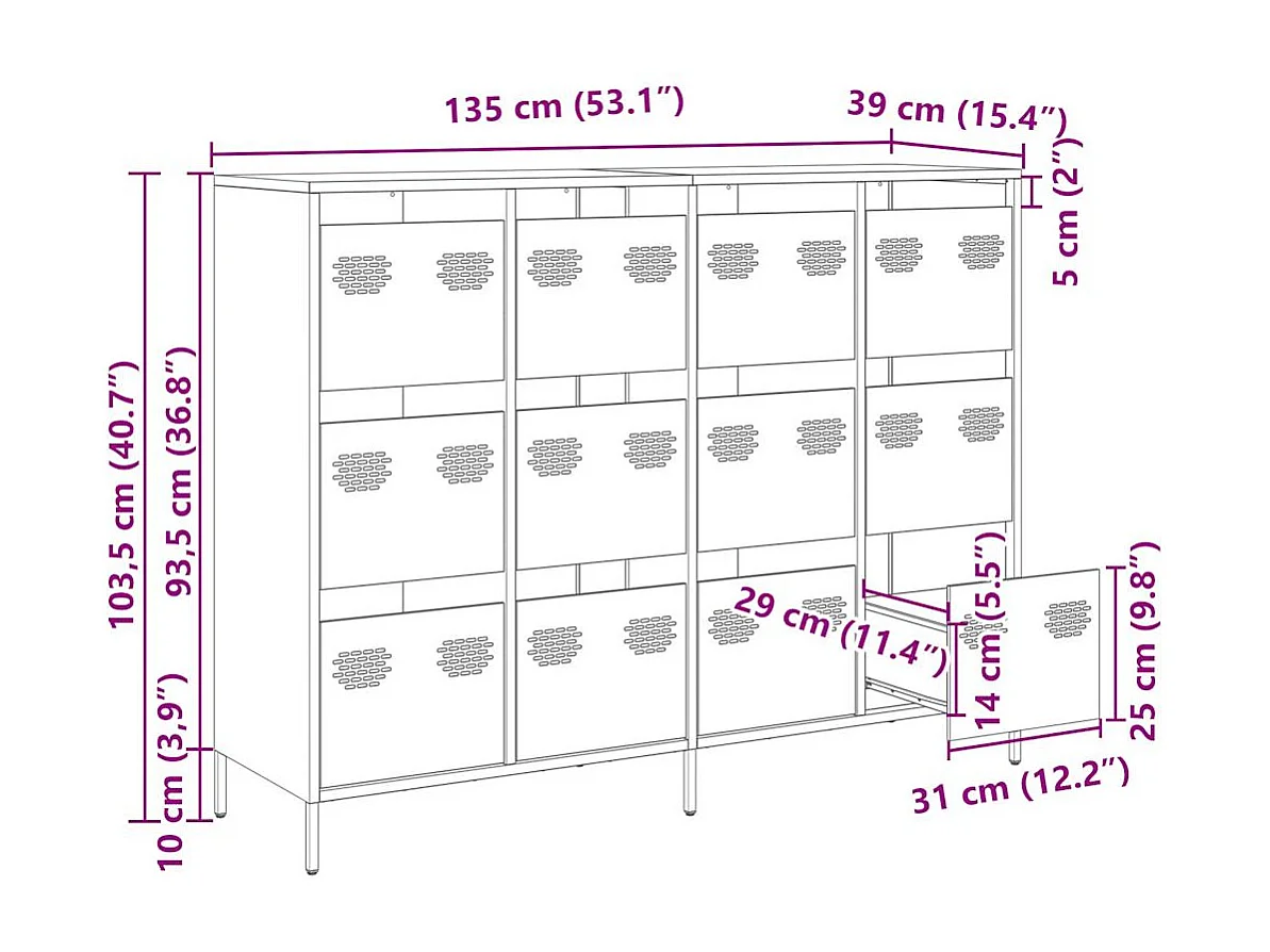 Sideboard Schwarz 135x39x103,5 cm Kaltgewalzter Stahl