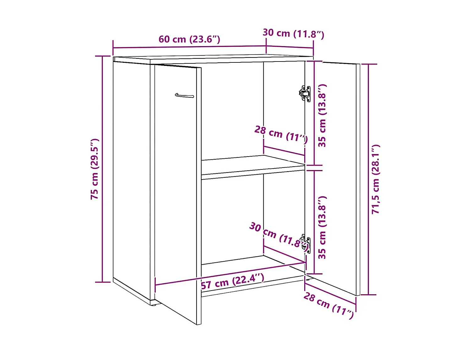 Credenza Rovere Artigianale 60x30x75 cm in Legno Multistrato