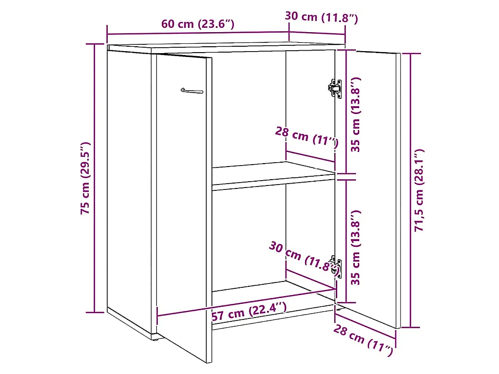 Credenza Rovere Artigianale 60x30x75 cm in Legno Multistrato