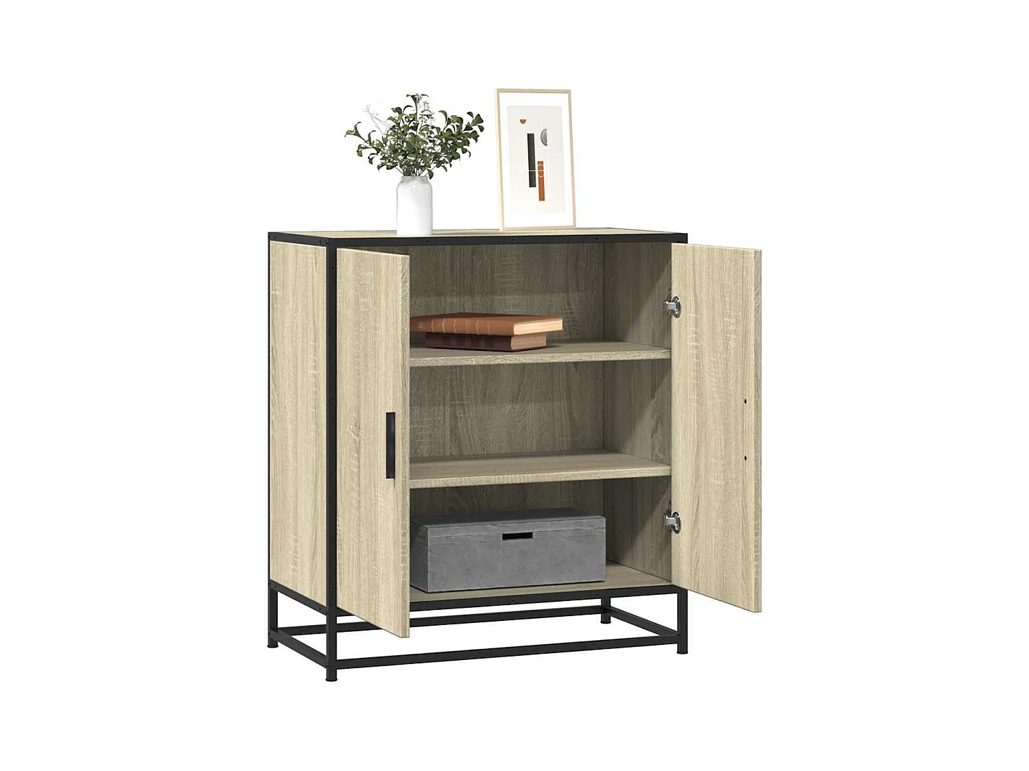 Buffet chêne sonoma 68x35x76 cm bois d'ingénierie et métal