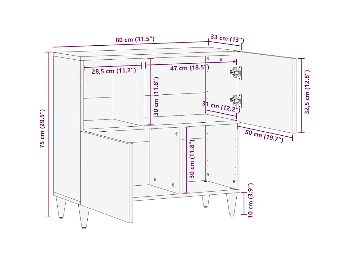 Aparador 80x33x75 cm madeira maciça manga
