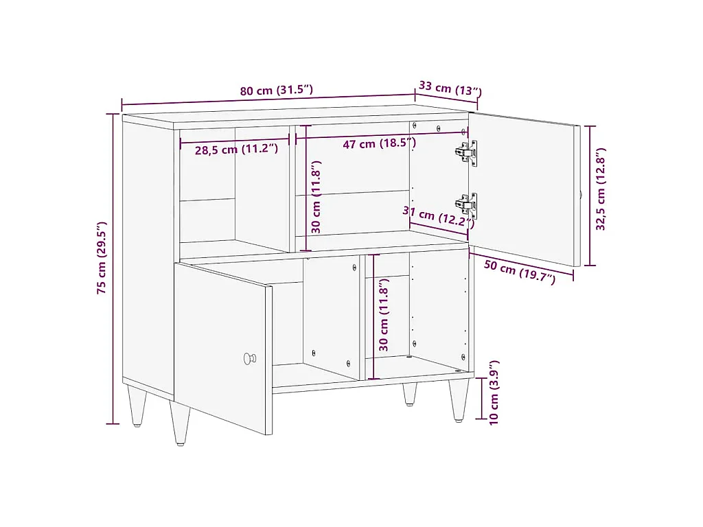 Buffet 80x33x75 cm bois massif de manguier