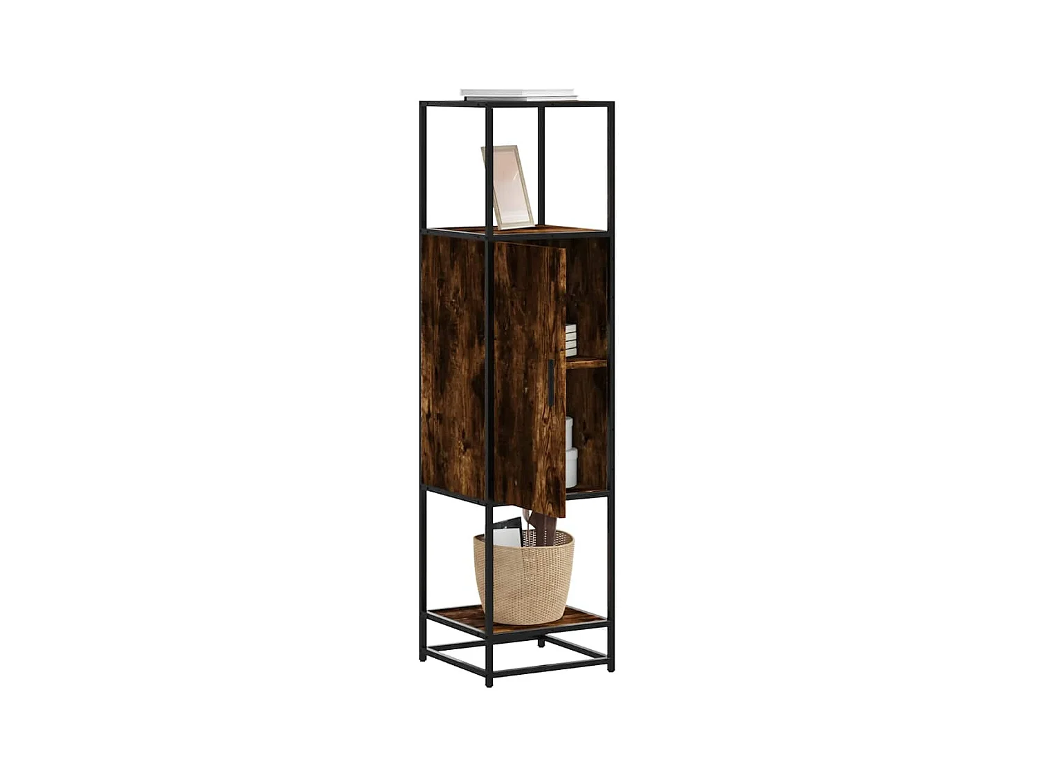 Buffet haut chêne fumé 35,5x35x139 cm bois d'ingénierie métal