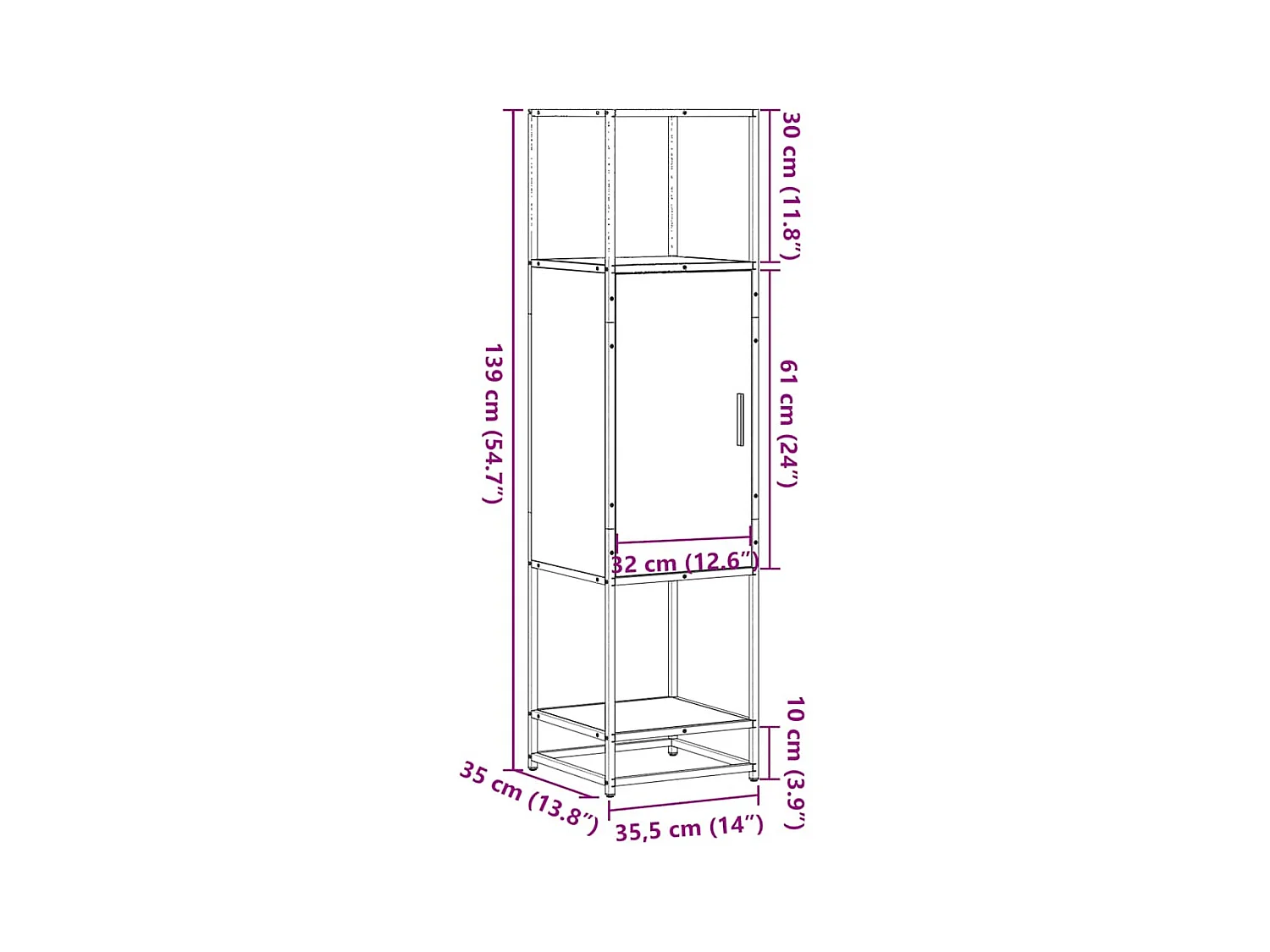 Buffet haut chêne fumé 35,5x35x139 cm bois d'ingénierie métal