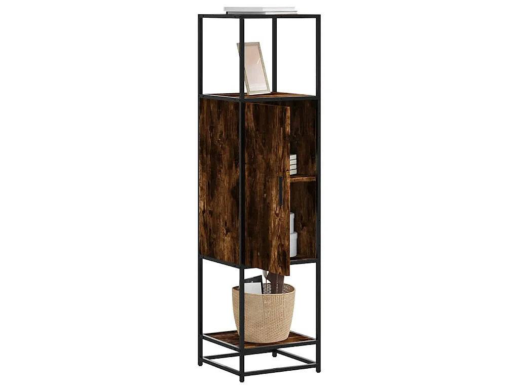 Buffet haut chêne fumé 35,5x35x139 cm bois d'ingénierie métal