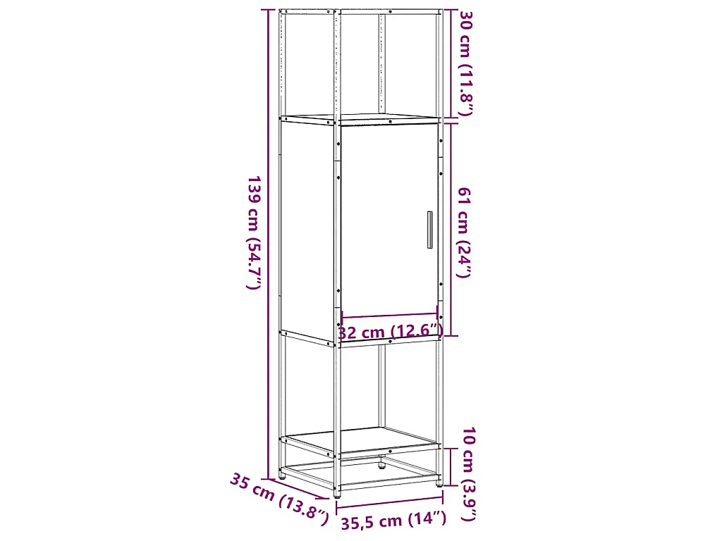 Buffet haut chêne fumé 35,5x35x139 cm bois d'ingénierie métal