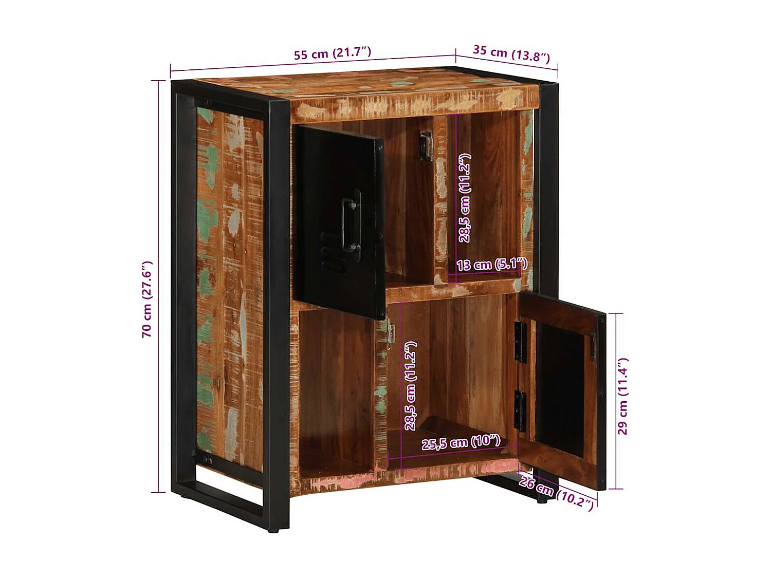 Sideboard Mehrfarbig 55x35x70 cm Altholz Massiv